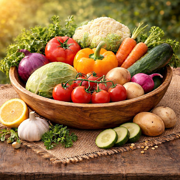 Fresh harvest on a rustic table